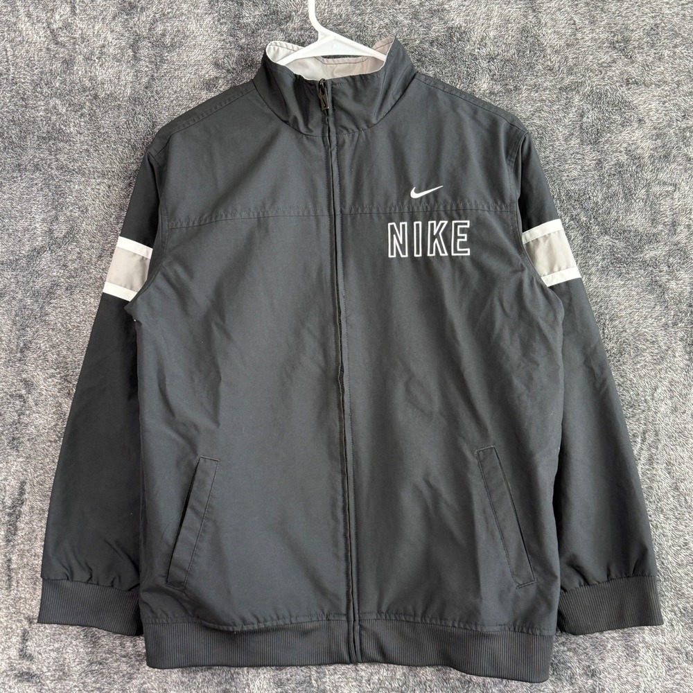Vintage Nike Track Jacket‎ Youth Large Black Full Zip Lined Athletic Y2K